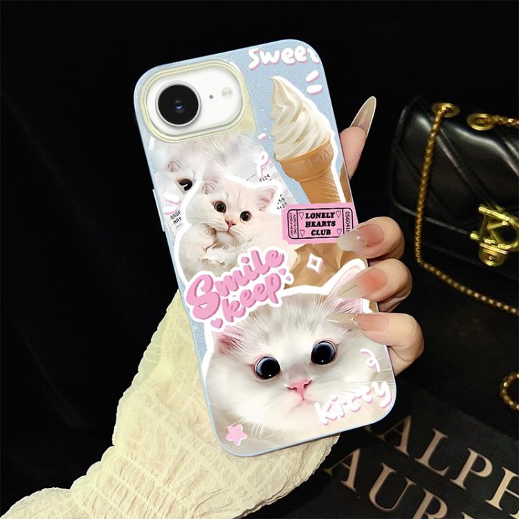 Custodia per telefono ibrida in PC e TPU con motivo gatti gelato IMD glitterata, For iPhone 17e / 16e, For iPhone 17 Pro Max, For iPhone 17 Pro, For iPhone 17, For iPhone Air, For iPhone 16 Pro Max