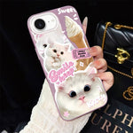 Custodia per telefono ibrida in PC e TPU con motivo gatti gelato IMD glitterata, For iPhone 17e / 16e, For iPhone 17 Pro Max, For iPhone 17 Pro, For iPhone 17, For iPhone Air, For iPhone 16 Pro Max
