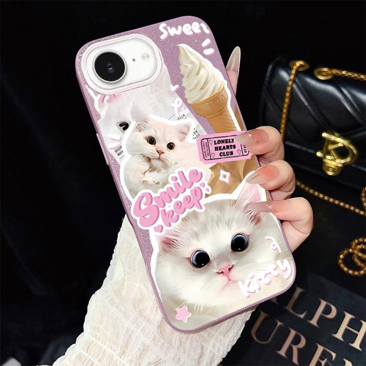 Custodia per telefono ibrida in PC e TPU con motivo gatti gelato IMD glitterata, For iPhone 17e / 16e, For iPhone 17 Pro Max, For iPhone 17 Pro, For iPhone 17, For iPhone Air, For iPhone 16 Pro Max