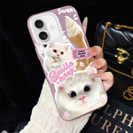 Custodia per telefono ibrida in PC e TPU con motivo gatti gelato IMD glitterata, For iPhone 17e / 16e, For iPhone 17 Pro Max, For iPhone 17 Pro, For iPhone 17, For iPhone Air, For iPhone 16 Pro Max