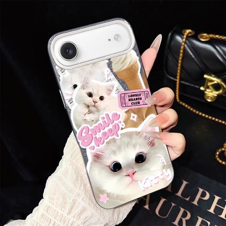 Custodia per telefono ibrida in PC e TPU con motivo gatti gelato IMD glitterata, For iPhone 17e / 16e, For iPhone 17 Pro Max, For iPhone 17 Pro, For iPhone 17, For iPhone Air, For iPhone 16 Pro Max