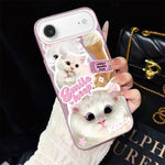 Custodia per telefono ibrida in PC e TPU con motivo gatti gelato IMD glitterata, For iPhone 17e / 16e, For iPhone 17 Pro Max, For iPhone 17 Pro, For iPhone 17, For iPhone Air, For iPhone 16 Pro Max