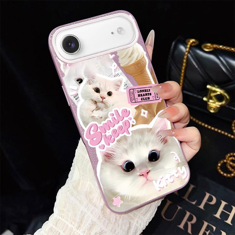 Custodia per telefono ibrida in PC e TPU con motivo gatti gelato IMD glitterata, For iPhone 17e / 16e, For iPhone 17 Pro Max, For iPhone 17 Pro, For iPhone 17, For iPhone Air, For iPhone 16 Pro Max