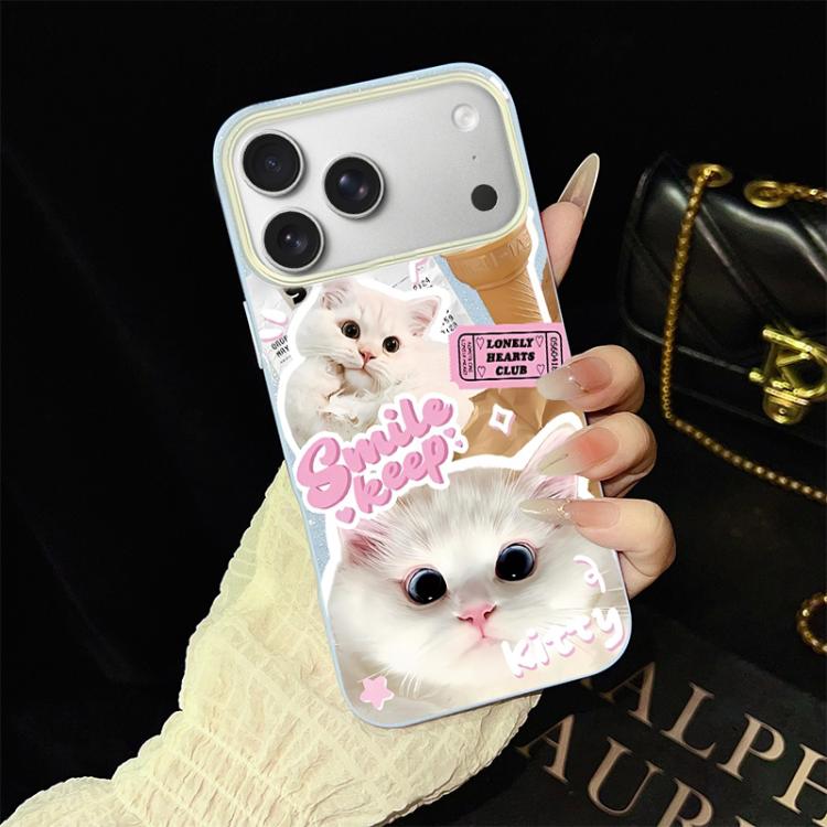 Custodia per telefono ibrida in PC e TPU con motivo gatti gelato IMD glitterata, For iPhone 17e / 16e, For iPhone 17 Pro Max, For iPhone 17 Pro, For iPhone 17, For iPhone Air, For iPhone 16 Pro Max