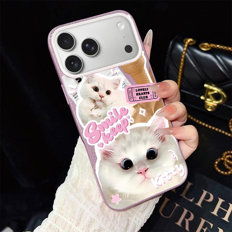 Custodia per telefono ibrida in PC e TPU con motivo gatti gelato IMD glitterata, For iPhone 17e / 16e, For iPhone 17 Pro Max, For iPhone 17 Pro, For iPhone 17, For iPhone Air, For iPhone 16 Pro Max