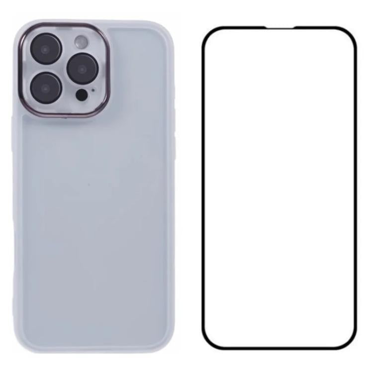 WANLONFENG Custodia per telefono in TPU traslucido con cornice galvanizzata e pellicola protettiva per lo schermo, For iPhone Air, For iPhone 16 Pro Max, For iPhone 16 Pro, For iPhone 16