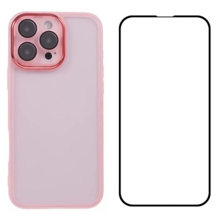 WANLONFENG Custodia per telefono in TPU traslucido con cornice galvanizzata e pellicola protettiva per lo schermo, For iPhone Air, For iPhone 16 Pro Max, For iPhone 16 Pro, For iPhone 16