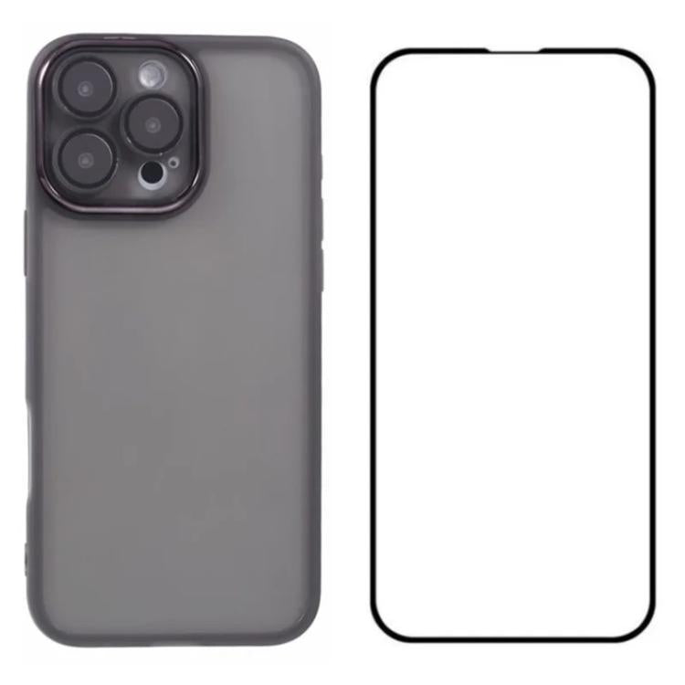 WANLONFENG Custodia per telefono in TPU traslucido con cornice galvanizzata e pellicola protettiva per lo schermo, For iPhone Air, For iPhone 16 Pro Max, For iPhone 16 Pro, For iPhone 16