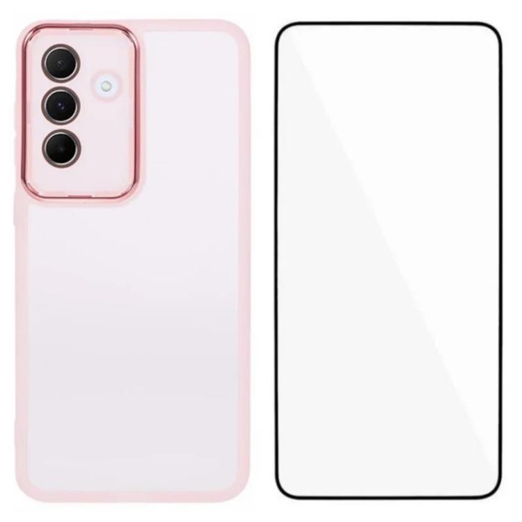 WANLONFENG Custodia per telefono in TPU traslucido con cornice galvanizzata e pellicola protettiva per lo schermo, For Galaxy A16 5G / 4G, For Galaxy A06 4G, For Galaxy A15 5G / 4G, For Galaxy A55 5G