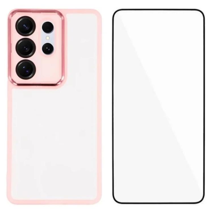 WANLONFENG Custodia per telefono in TPU traslucido con cornice galvanizzata e pellicola protettiva per lo schermo, For Galaxy S26+ 5G, For Galaxy S26 Ultra 5G, For Galaxy S26 5G, For Galaxy S25 FE 5G
