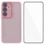 WANLONFENG Custodia per telefono in TPU traslucido con cornice galvanizzata e pellicola protettiva per lo schermo, For Galaxy S25 5G, For Galaxy S25+ 5G, For Galaxy S25 Ultra 5G, For Galaxy S24 FE 5G