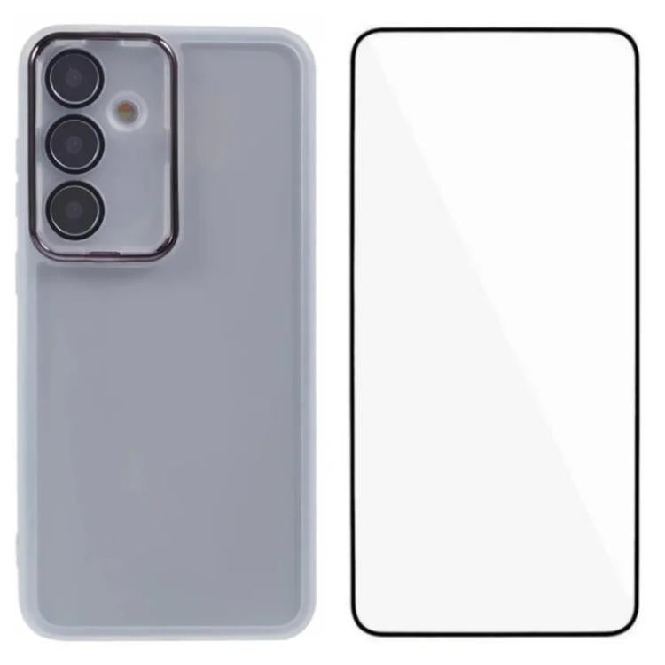 WANLONFENG Custodia per telefono in TPU traslucido con cornice galvanizzata e pellicola protettiva per lo schermo, For Galaxy S25 5G, For Galaxy S25+ 5G, For Galaxy S25 Ultra 5G, For Galaxy S24 FE 5G