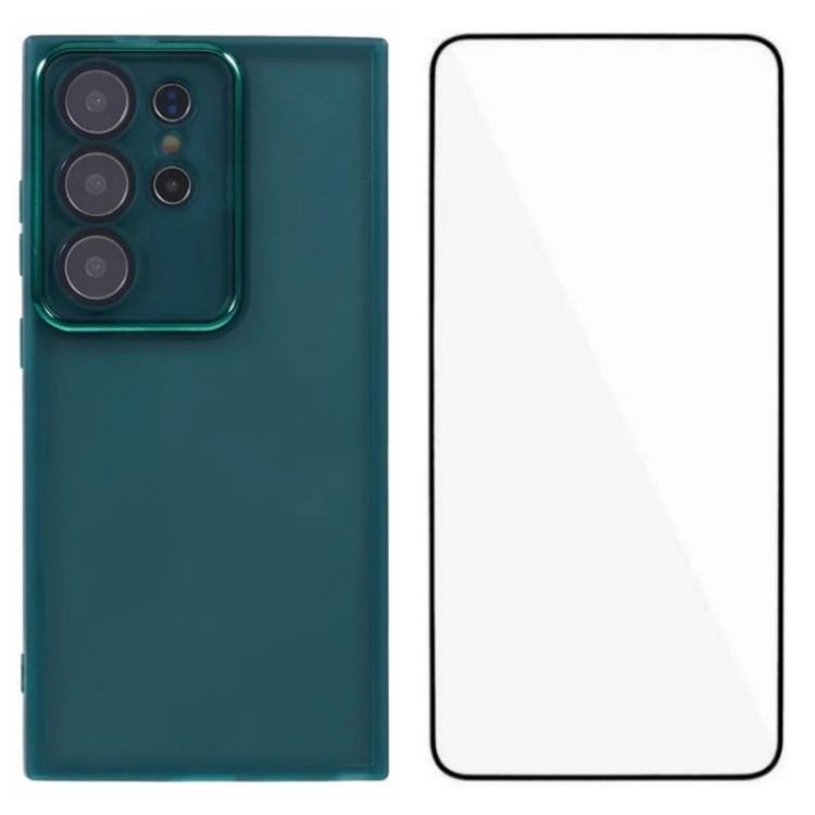 WANLONFENG Custodia per telefono in TPU traslucido con cornice galvanizzata e pellicola protettiva per lo schermo, For Galaxy S24 Ultra 5G, For Galaxy S24+ 5G, For Galaxy S24 5G, For Galaxy S23 Ultra 5G