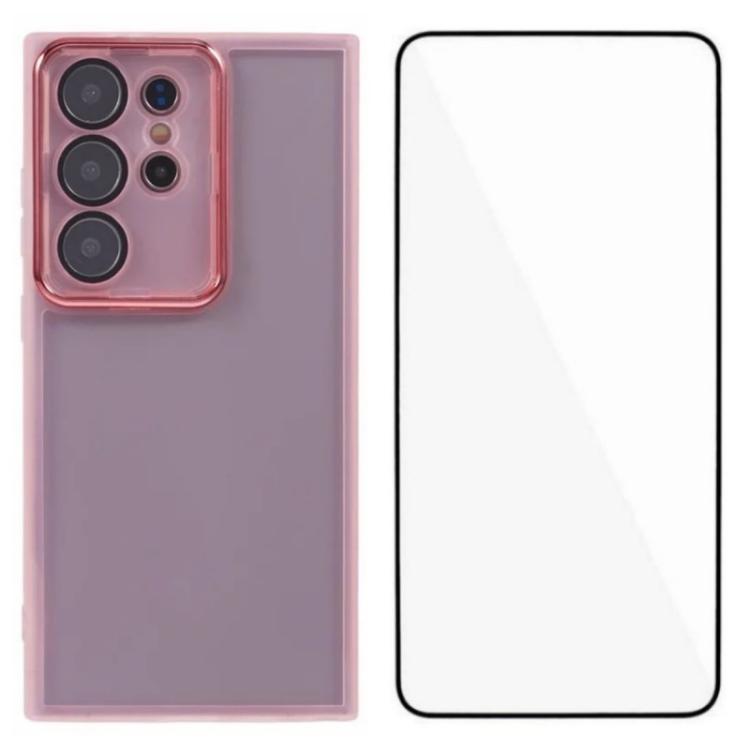 WANLONFENG Custodia per telefono in TPU traslucido con cornice galvanizzata e pellicola protettiva per lo schermo, For Galaxy S24 Ultra 5G, For Galaxy S24+ 5G, For Galaxy S24 5G, For Galaxy S23 Ultra 5G