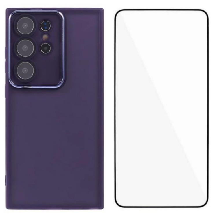 WANLONFENG Custodia per telefono in TPU traslucido con cornice galvanizzata e pellicola protettiva per lo schermo, For Galaxy S24 Ultra 5G, For Galaxy S24+ 5G, For Galaxy S24 5G, For Galaxy S23 Ultra 5G