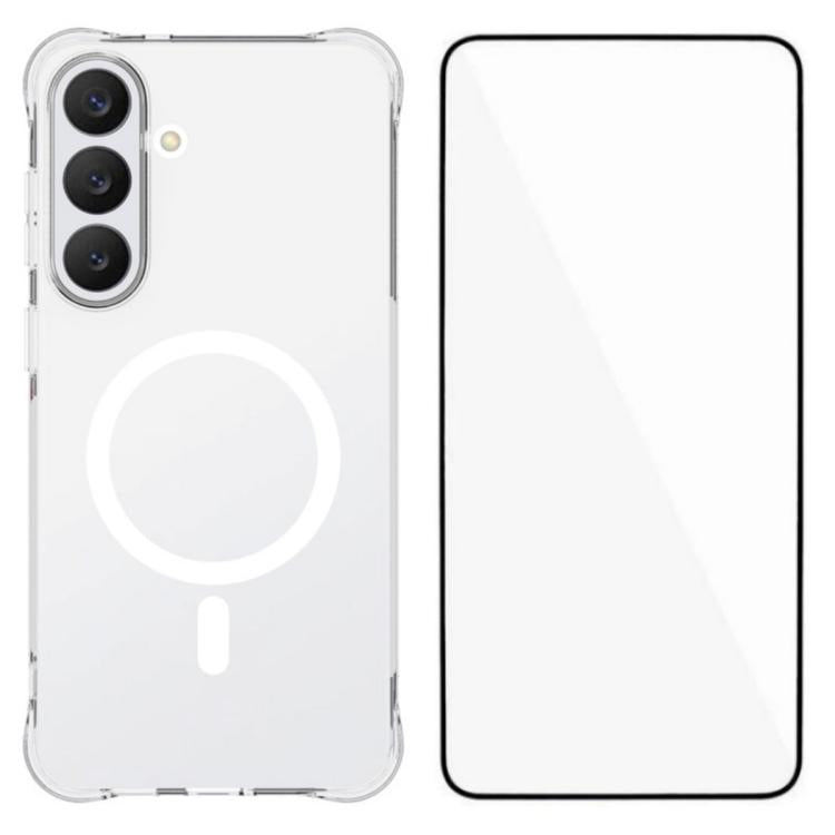 WANLONFENG Custodia per telefono in TPU trasparente magnetica antiurto a quattro angoli con pellicola protettiva per lo schermo, For Galaxy S26 FE 5G, For Galaxy S26+ 5G, For Galaxy S26 Ultra 5G, For Galaxy S26 5G, For Galaxy S25 FE 5G