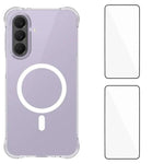 WANLONFENG Custodia per telefono in TPU trasparente, magnetica, antiurto, con quattro angoli rinforzati e 2 pellicole protettive per lo schermo., For Galaxy S26 FE 5G, For Galaxy S26+ 5G, For Galaxy S26 Ultra 5G, For Galaxy S26 5G, For Galaxy S25 FE 5G