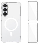 WANLONFENG Custodia per telefono in TPU trasparente, magnetica, antiurto, con quattro angoli rinforzati e 2 pellicole protettive per lo schermo., For Galaxy S26 FE 5G, For Galaxy S26+ 5G, For Galaxy S26 Ultra 5G, For Galaxy S26 5G, For Galaxy S25 FE 5G