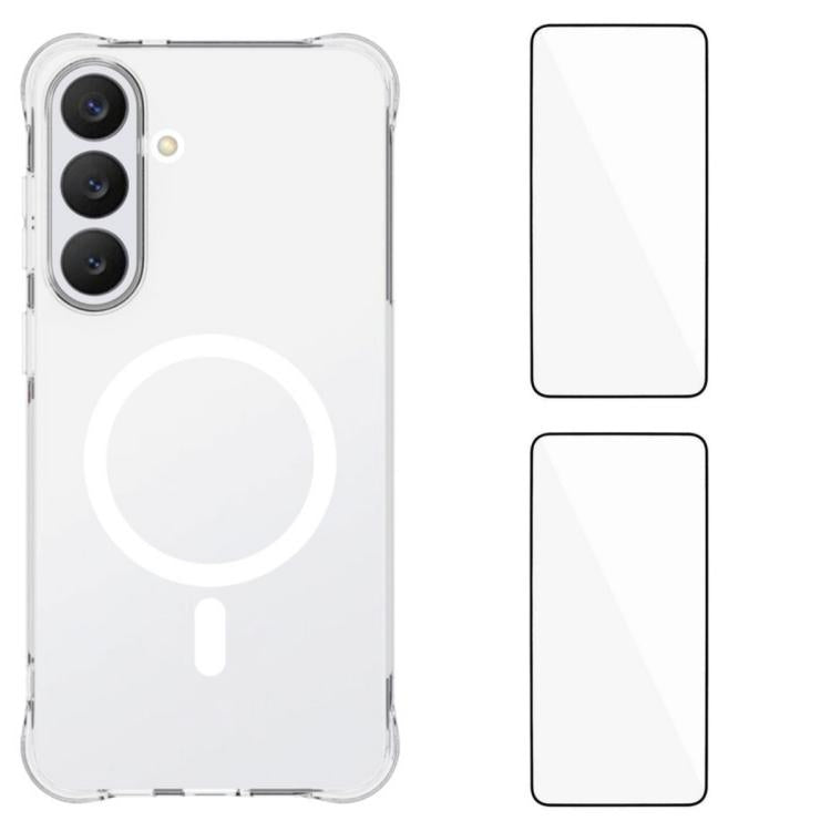 WANLONFENG Custodia per telefono in TPU trasparente, magnetica, antiurto, con quattro angoli rinforzati e 2 pellicole protettive per lo schermo., For Galaxy S26 FE 5G, For Galaxy S26+ 5G, For Galaxy S26 Ultra 5G, For Galaxy S26 5G, For Galaxy S25 FE 5G