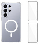 WANLONFENG Custodia per telefono in TPU trasparente, magnetica, antiurto, con quattro angoli rinforzati e 2 pellicole protettive per lo schermo., For Galaxy S26 FE 5G, For Galaxy S26+ 5G, For Galaxy S26 Ultra 5G, For Galaxy S26 5G, For Galaxy S25 FE 5G
