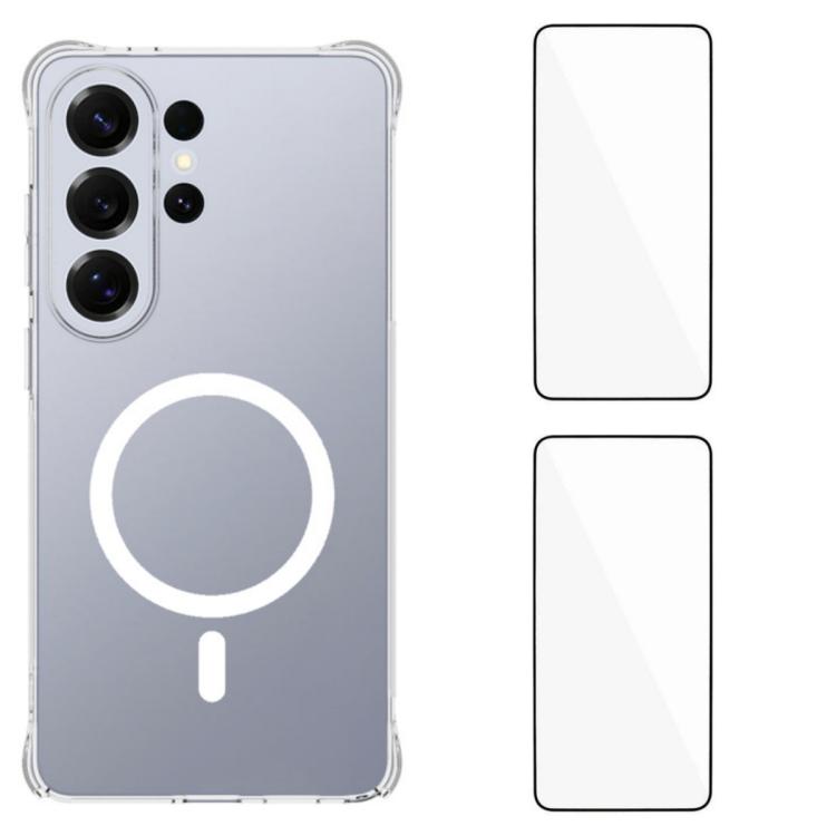WANLONFENG Custodia per telefono in TPU trasparente, magnetica, antiurto, con quattro angoli rinforzati e 2 pellicole protettive per lo schermo., For Galaxy S26 FE 5G, For Galaxy S26+ 5G, For Galaxy S26 Ultra 5G, For Galaxy S26 5G, For Galaxy S25 FE 5G
