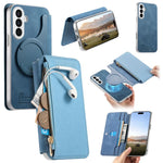 Custodia per telefono CaseNeo con cerniera magnetica a portafoglio e fori di precisione, bordi argentati e finitura in pelle vegana a grana incrociata., For Galaxy A37 5G, For Galaxy A06 5G, For Galaxy A56 5G