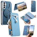 Custodia per telefono CaseNeo con cerniera magnetica a portafoglio e fori di precisione, bordi argentati e finitura in pelle vegana a grana incrociata., For Galaxy A37 5G, For Galaxy A06 5G, For Galaxy A56 5G