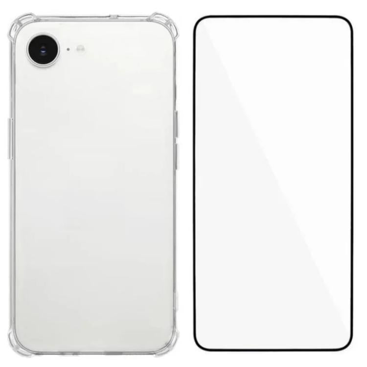 Custodia per telefono in TPU trasparente con angoli airbag e pellicola protettiva per lo schermo., For iPhone 17e / 16e, For iPhone 17 Pro Max, For iPhone 17 Pro, For iPhone 17, For iPhone Air, For iPhone 16 Pro Max, For iPhone 16 Pro, For iPhone 16   ...