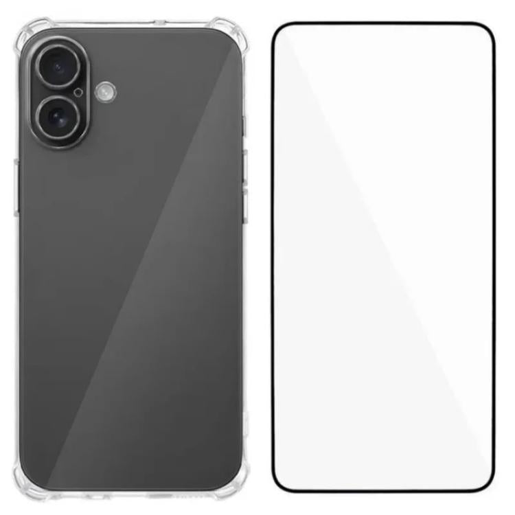 Custodia per telefono in TPU trasparente con angoli airbag e pellicola protettiva per lo schermo., For iPhone 17e / 16e, For iPhone 17 Pro Max, For iPhone 17 Pro, For iPhone 17, For iPhone Air, For iPhone 16 Pro Max, For iPhone 16 Pro, For iPhone 16   ...