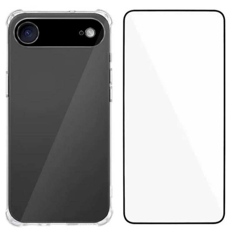 Custodia per telefono in TPU trasparente con angoli airbag e pellicola protettiva per lo schermo., For iPhone 17e / 16e, For iPhone 17 Pro Max, For iPhone 17 Pro, For iPhone 17, For iPhone Air, For iPhone 16 Pro Max, For iPhone 16 Pro, For iPhone 16   ...