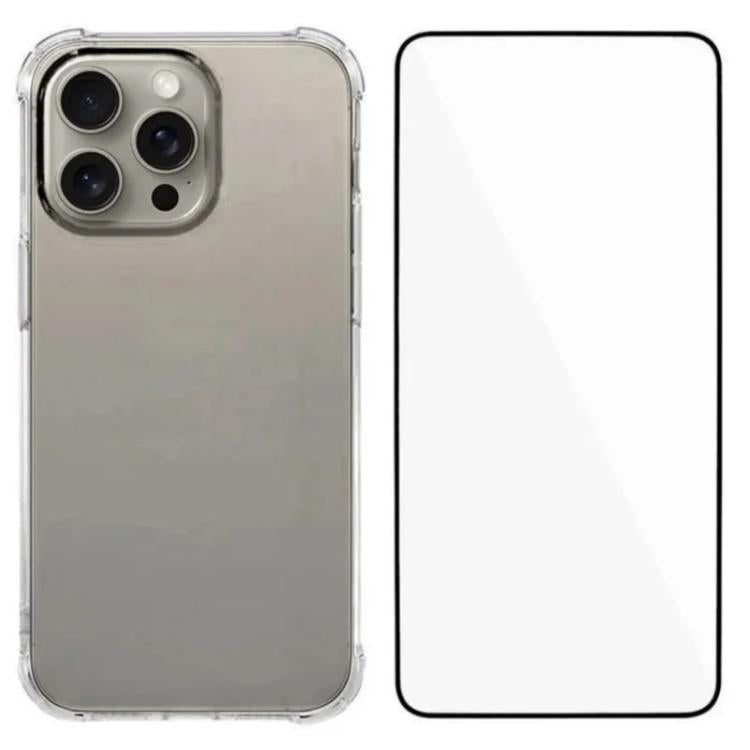 Custodia per telefono in TPU trasparente con angoli airbag e pellicola protettiva per lo schermo., For iPhone 17e / 16e, For iPhone 17 Pro Max, For iPhone 17 Pro, For iPhone 17, For iPhone Air, For iPhone 16 Pro Max, For iPhone 16 Pro, For iPhone 16   ...