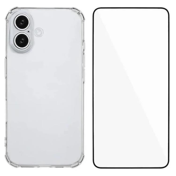 Custodia per telefono in TPU trasparente con angoli airbag e pellicola protettiva per lo schermo., For iPhone 17e / 16e, For iPhone 17 Pro Max, For iPhone 17 Pro, For iPhone 17, For iPhone Air, For iPhone 16 Pro Max, For iPhone 16 Pro, For iPhone 16   ...