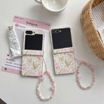 Custodia magnetica antiurto per telefono con motivo tulipani rosa e cinturino, For Galaxy Z Flip5/6 / 7 FE, For Galaxy Z Flip7 5G