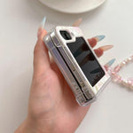 Custodia magnetica antiurto per telefono con motivo tulipani rosa e cinturino, For Galaxy Z Flip5/6 / 7 FE, For Galaxy Z Flip7 5G