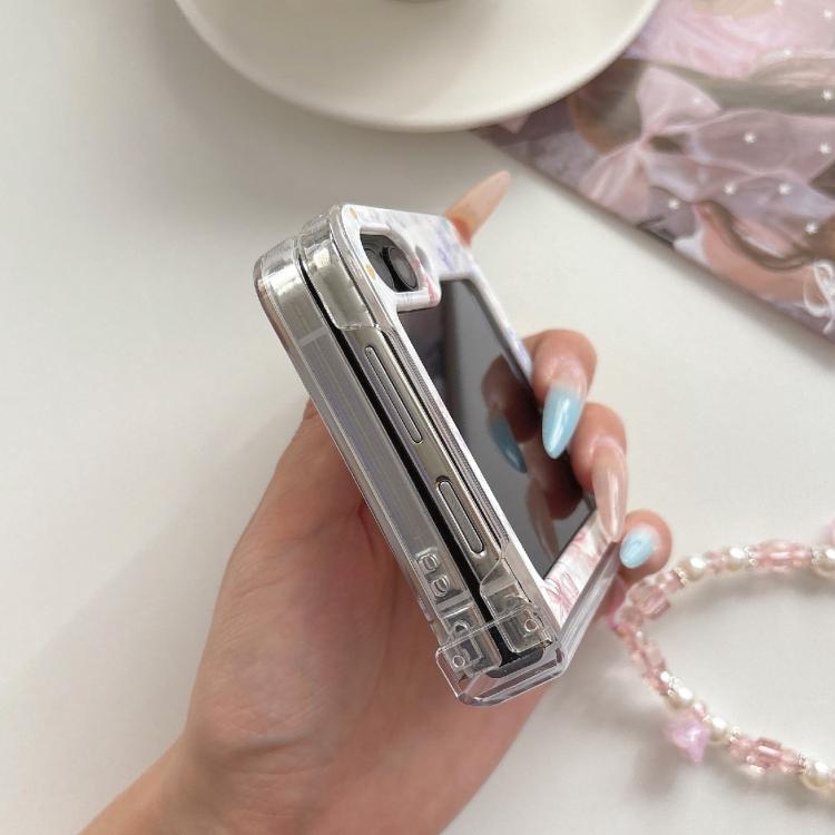 Custodia magnetica antiurto per telefono con cinturino e motivo floreale e farfalla., For Galaxy Z Flip5/6 / 7 FE, For Galaxy Z Flip7 5G