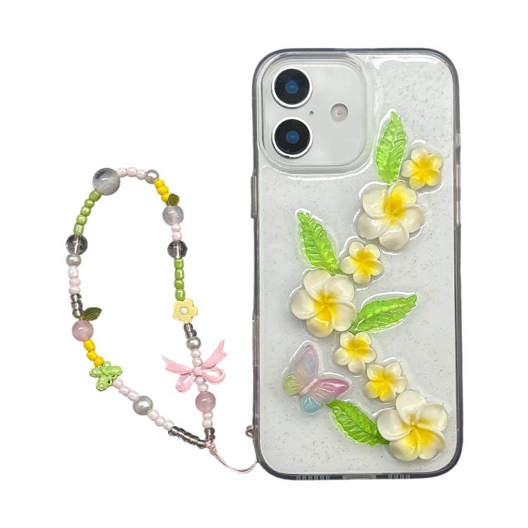 Custodia per telefono in acrilico con motivo a farfalla e plumeria 3D in resina epossidica e catenella da polso., For iPhone 17 Pro Max, For iPhone 17 Pro, For iPhone 17, For iPhone Air, For iPhone 16 Pro Max, For iPhone 16 Pro, For iPhone 16 Plus     ...