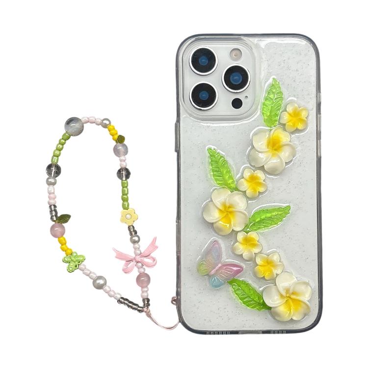 Custodia per telefono in acrilico con motivo a farfalla e plumeria 3D in resina epossidica e catenella da polso., For iPhone 17 Pro Max, For iPhone 17 Pro, For iPhone 17, For iPhone Air, For iPhone 16 Pro Max, For iPhone 16 Pro, For iPhone 16 Plus     ...