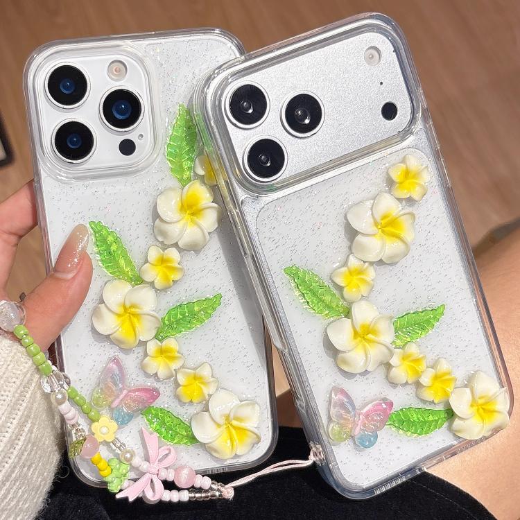 Custodia per telefono in acrilico con motivo a farfalla e plumeria 3D in resina epossidica e catenella da polso., For iPhone 17 Pro Max, For iPhone 17 Pro, For iPhone 17, For iPhone Air, For iPhone 16 Pro Max, For iPhone 16 Pro, For iPhone 16 Plus     ...