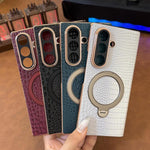 Custodia per telefono con supporto girevole in vera pelle con texture coccodrillo., For Galaxy Z Fold7 5G, For Galaxy Z Fold6, For Galaxy Z Fold5