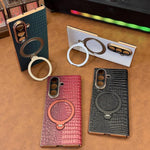 Custodia per telefono con supporto girevole in vera pelle con texture coccodrillo., For Galaxy Z Fold7 5G, For Galaxy Z Fold6, For Galaxy Z Fold5