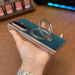 Custodia per telefono con supporto girevole in vera pelle con texture coccodrillo., For Galaxy Z Fold7 5G, For Galaxy Z Fold6, For Galaxy Z Fold5