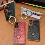 Custodia per telefono con supporto girevole e texture effetto coccodrillo integrata in vera pelle., For Galaxy Z Fold7 5G, For Galaxy Z Fold6, For Galaxy Z Fold5