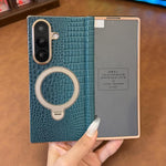 Custodia per telefono con supporto girevole e texture effetto coccodrillo integrata in vera pelle., For Galaxy Z Fold7 5G, For Galaxy Z Fold6, For Galaxy Z Fold5