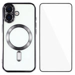 Custodia per telefono WANLONFENG CD magnetica in TPU galvanizzato con protezione per lo schermo, For iPhone 16, For iPhone 15 Pro Max, For iPhone 15 Pro