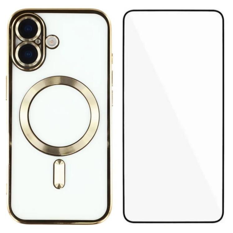 Custodia per telefono WANLONFENG CD magnetica in TPU galvanizzato con protezione per lo schermo, For iPhone 16, For iPhone 15 Pro Max, For iPhone 15 Pro