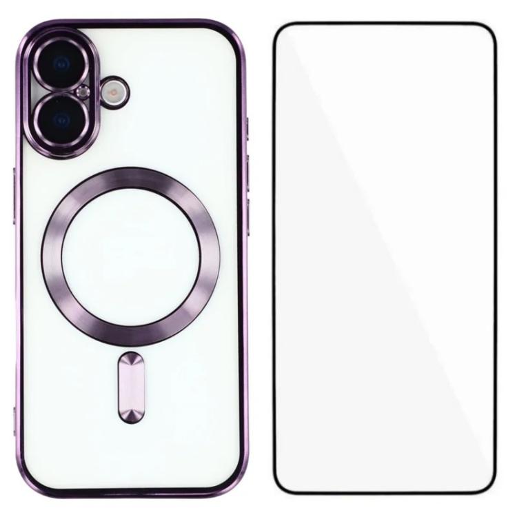 Custodia per telefono WANLONFENG CD magnetica in TPU galvanizzato con protezione per lo schermo, For iPhone 16, For iPhone 15 Pro Max, For iPhone 15 Pro