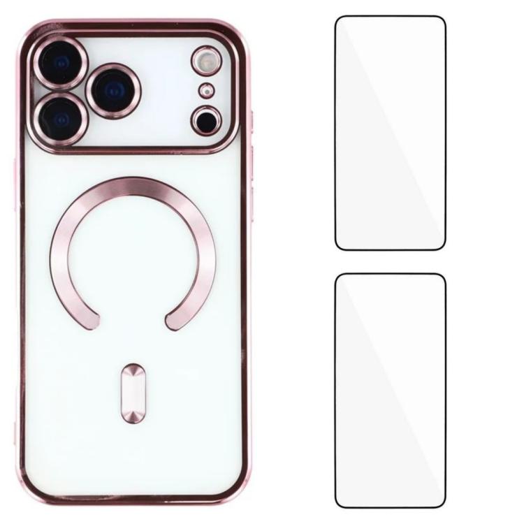 Custodia per telefono WANLONFENG CD magnetica in TPU galvanizzato con 2 pellicole protettive per lo schermo, For iPhone 17 Pro Max, For iPhone 17 Pro, For iPhone 17