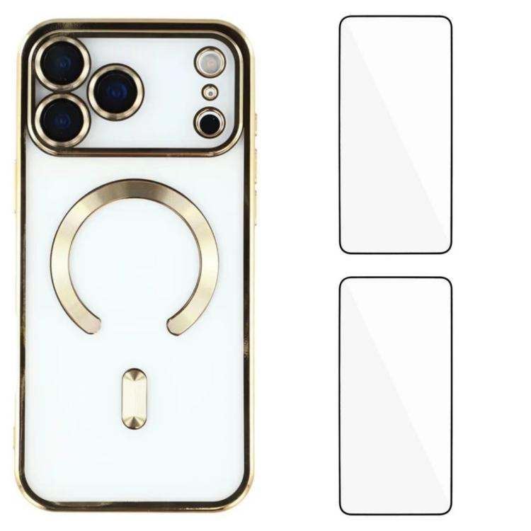 Custodia per telefono WANLONFENG CD magnetica in TPU galvanizzato con 2 pellicole protettive per lo schermo, For iPhone 17 Pro Max, For iPhone 17 Pro, For iPhone 17