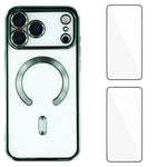 Custodia per telefono WANLONFENG CD magnetica in TPU galvanizzato con 2 pellicole protettive per lo schermo, For iPhone 17 Pro Max, For iPhone 17 Pro, For iPhone 17