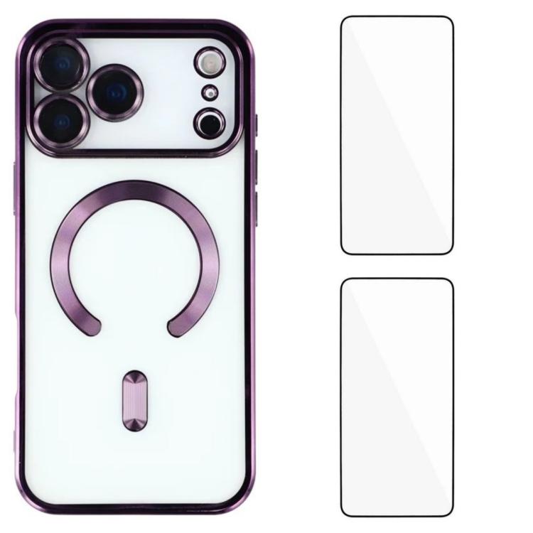 Custodia per telefono WANLONFENG CD magnetica in TPU galvanizzato con 2 pellicole protettive per lo schermo, For iPhone 17 Pro Max, For iPhone 17 Pro, For iPhone 17
